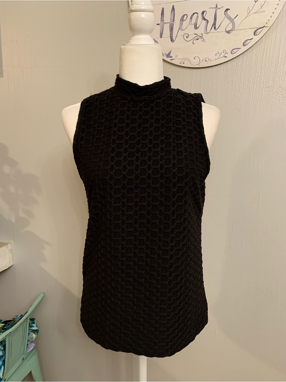 Eye Candy Textured Black Mock Neck Sleeveless Tank